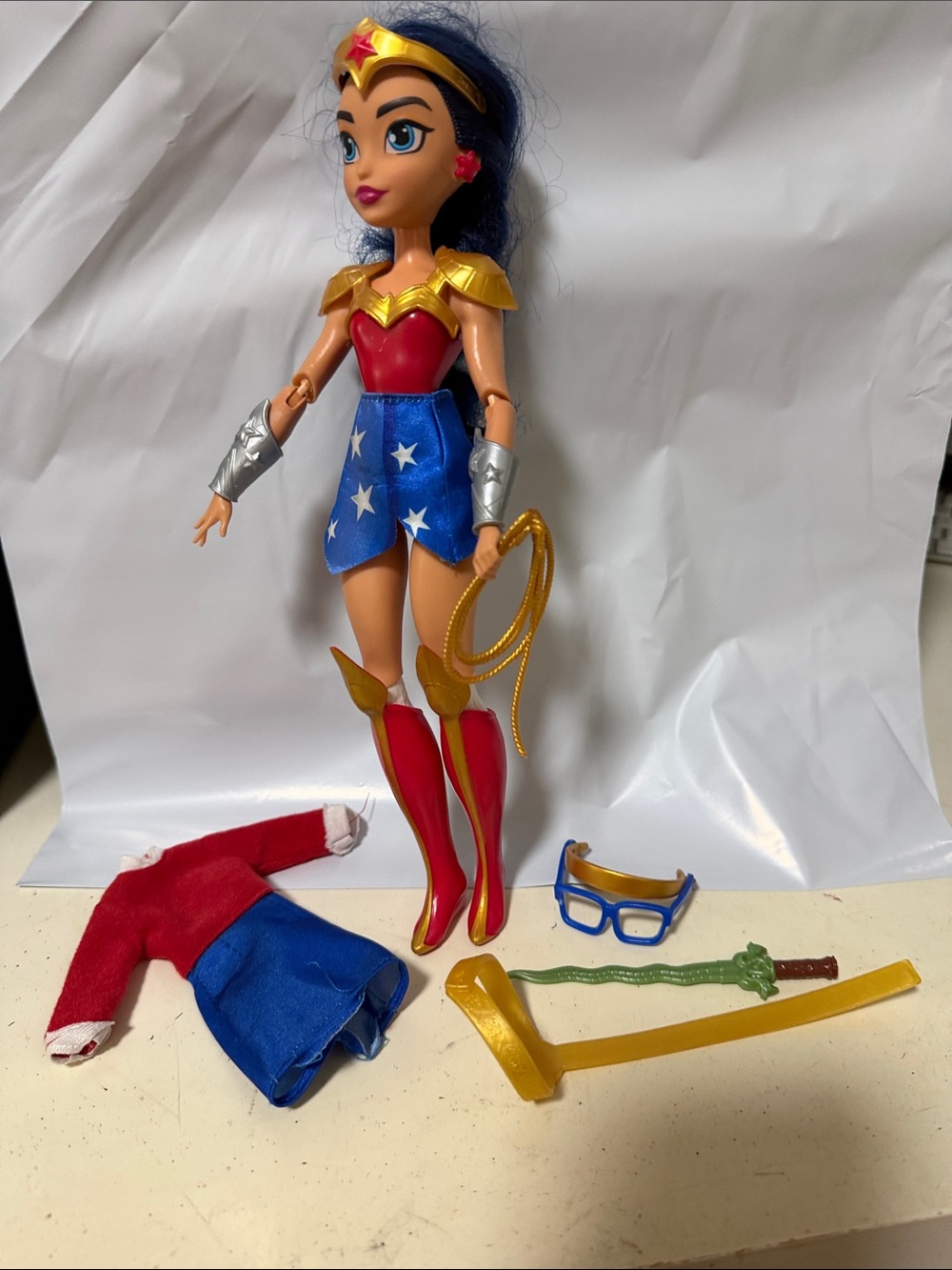 Wonder Woman Style Kids Doll - Red, Blue & Gold